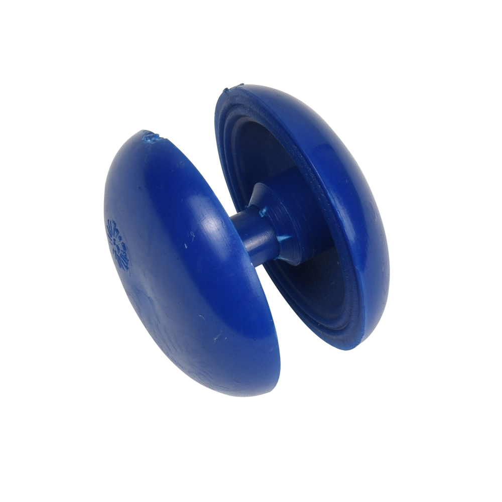 Blue plastic solar blanket toggle with dual dome discs and central axle connector, Aqua Pro pool heating accessory