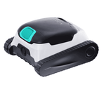 Aiper Scuba N1 robotic pool cleaner in white and black with teal filter cover and rubber tracks, on white background