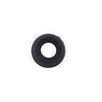 Black PVC reducer grommet 50mm to 25mm with circular centre hole, flat ring profile, front view on white background