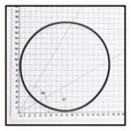 Black rubber O-ring approximately 15cm diameter shown on metric grid measuring mat with angle reference lines