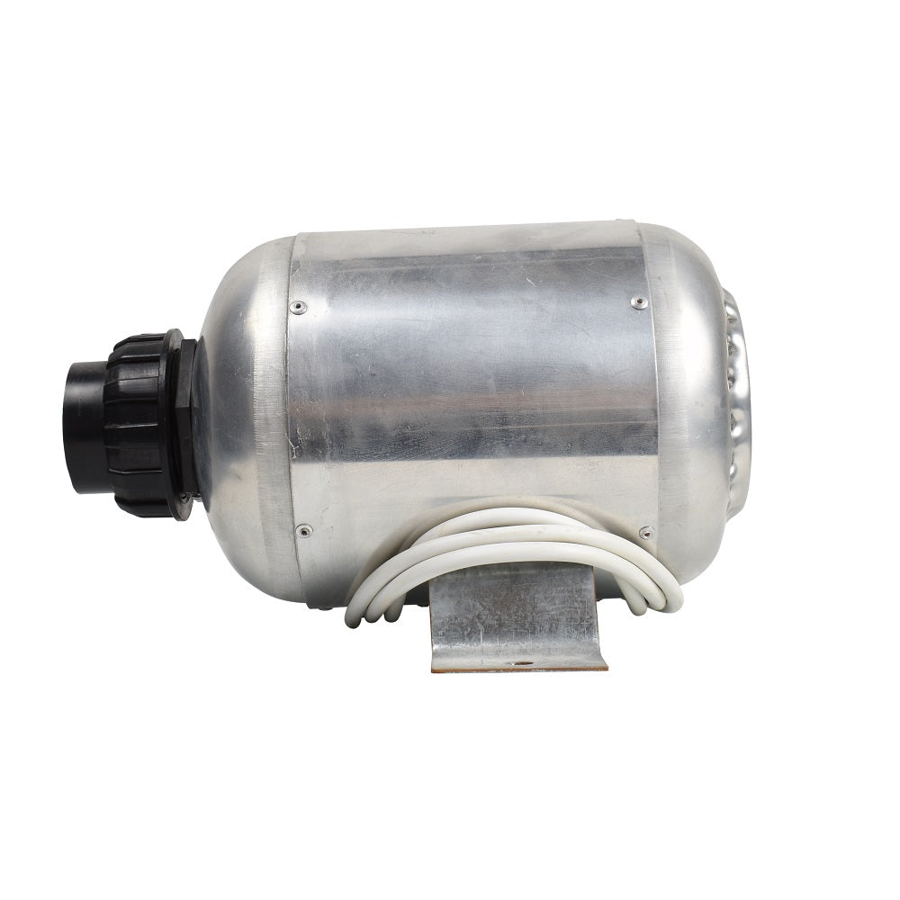 Aluminium spa air blower 1000W with cylindrical silver body, black inlet cap, white wiring, and metal mounting bracket