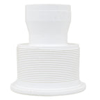 White plastic Gunite spa jet P30 with ribbed cylindrical base and tapered nozzle fitting on white background