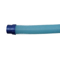 Zodiac pool cleaner hose in translucent blue flexible ribbed plastic with dark blue swivel cuff connector fitting on one end