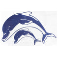 Navy blue double jumping dolphin mosaic cloth panel with large and small dolphin silhouettes on white background