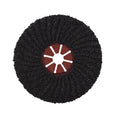 Black semi-flex sanding disc with coarse abrasive surface, radial ribbed pattern and red centre hub with white spoke design