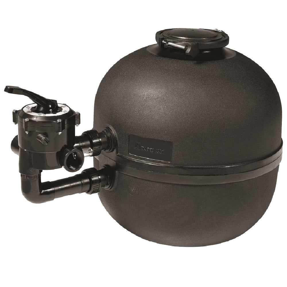Speck BADU Koi 2 Bag Filter, dark grey spherical tank with side-mount multiport valve and top access lid, on white background