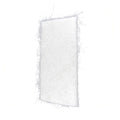 White fiberglass chopped strand mat 300gsm with frayed edges, randomly oriented glass fibres, approximately 1 square metre sheet