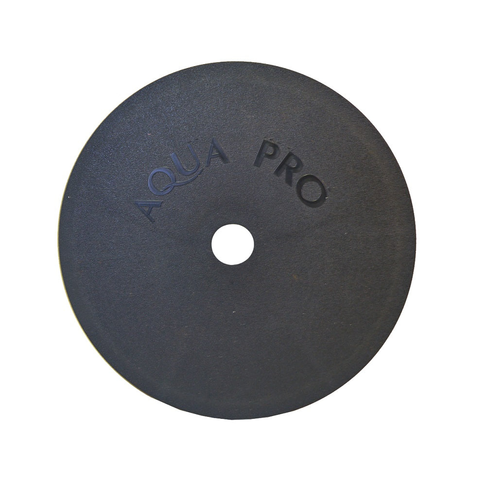 Aqua Pro black circular weir deck lid with central hole and embossed brand logo, matte textured finish
