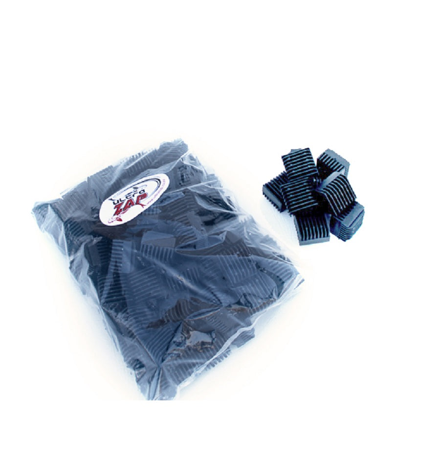 Black ribbed bio balls bulk bag with Ultra Zap label alongside loose pile of square aquarium filter media pieces