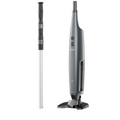 Aiper Pilot X1 handheld pool vacuum in grey, shown beside its detachable telescopic aluminium pole on white background