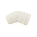 White rubber 45-degree elbow pipe adaptor with ribbed ends and smooth curved bend