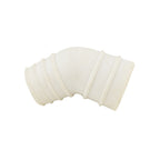White rubber 45-degree elbow pipe adaptor with ribbed ends and smooth curved bend