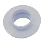 White PVC pipe flange with threaded collar and wide circular base for Aimflow Eartheco equipment fitting