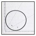 Black rubber O-ring approximately 13cm diameter shown against metric grid measurement mat for multiport valve filter seal sizing reference