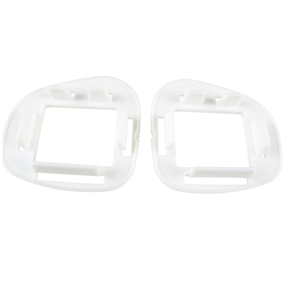 White plastic bellow clips set of 2 for Kreepy Krauly Hug Bug pool cleaner with square central opening and mounting tabs