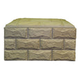Fibreglass pump box cladding in sandy beige with textured ashlar stone pattern, grey mortar joints, flat cap top, 1200x700x800mm