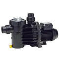 Speck Magic 6 pool pump and motor in black with clear strainer lid, inlet/outlet ports, and yellow drain plug