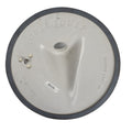 Colliquip round white plastic vacuum lid 300mm with grey rubber edge seal, central hub and embossed branding, top view