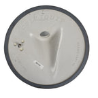 Colliquip round white plastic vacuum lid 300mm with grey rubber edge seal, central hub and embossed branding, top view