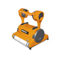 Dolphin Wave 75 robotic pool cleaner in orange and grey with dual top-mounted filter canisters and front roller brush