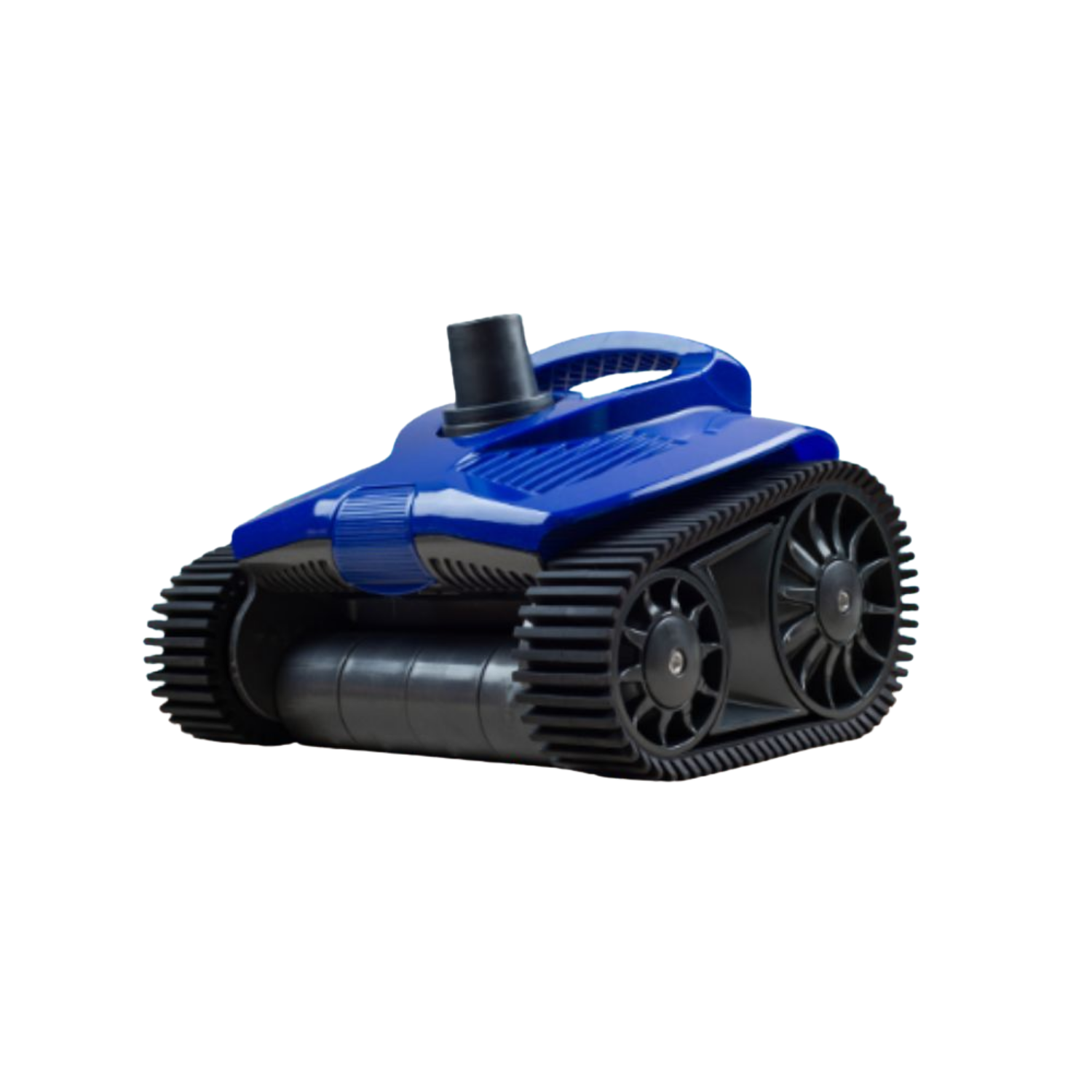 Kreepy Krauly Hug Bug Pro Pool Cleaner in blue with black rubber tracks and top carry handle, on white background