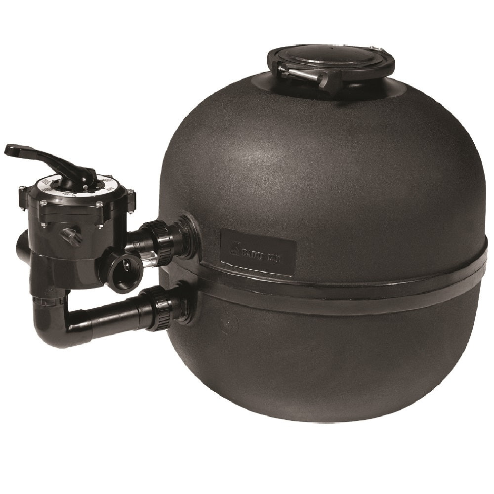 Speck BADU Koi 4 Bag Filter, dark grey spherical tank with side-mounted multiport valve and top access lid, white background