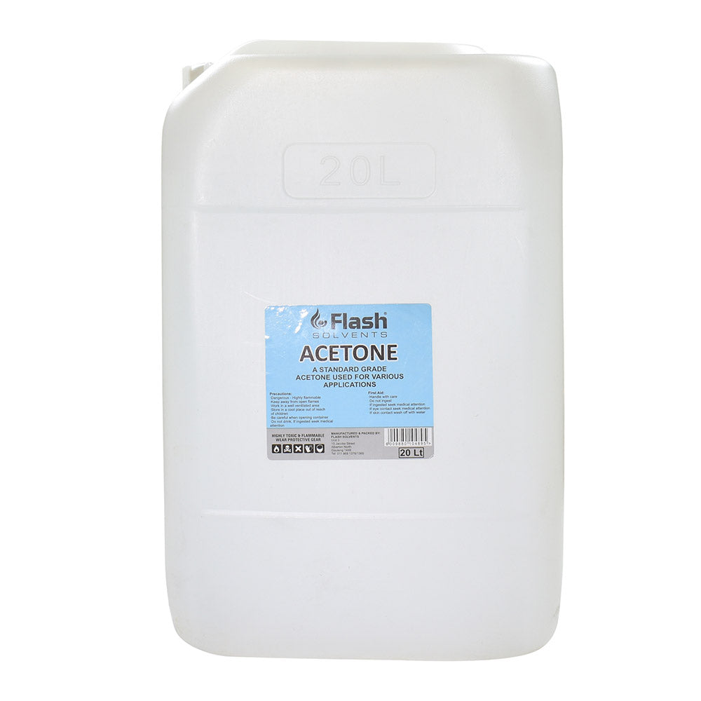 Flash Solvents acetone solvent 20L white plastic jerry can with blue label and carry handle
