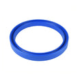 Blue polyurethane hydraulic piston seal ring with flat profile and grooved inner edge, large diameter
