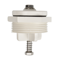 White plastic hydrostatic valve with threaded body, stainless steel spring and hex bolt assembly for pool or heating systems