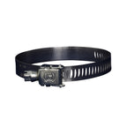 Stainless steel worm drive hose clamp with perforated dark band and screw tightening mechanism, 40mm pipe clamp