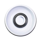 White round spa cartridge filter lid with central black rubber seal gasket, viewed from above