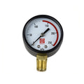Eartheco pressure gauge 0–250 kPa black dial white face red warning zone brass bottom-mount fitting