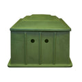 Green plastic pump and filter box with ribbed sides, two circular inlet holes, fitted lid and wide base, 900x900x700mm
