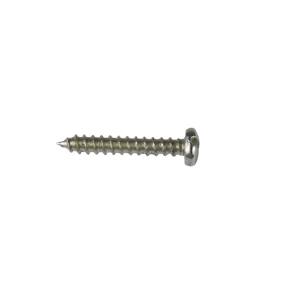 Pan head self-tapping screw in silver stainless steel with sharp point tip and coarse thread