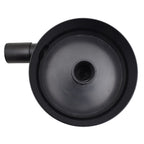 Black plastic koi pond bottom drain with 50mm central outlet and side inlet port, viewed from above