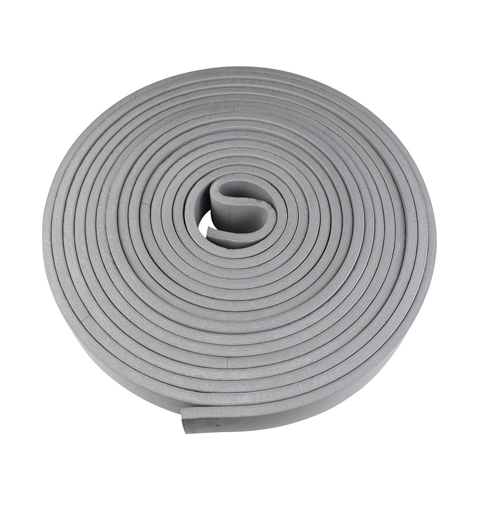 Grey foam expansion joint strip rolled into a coil, 50mm wide flat profile, approximately 10 metres length