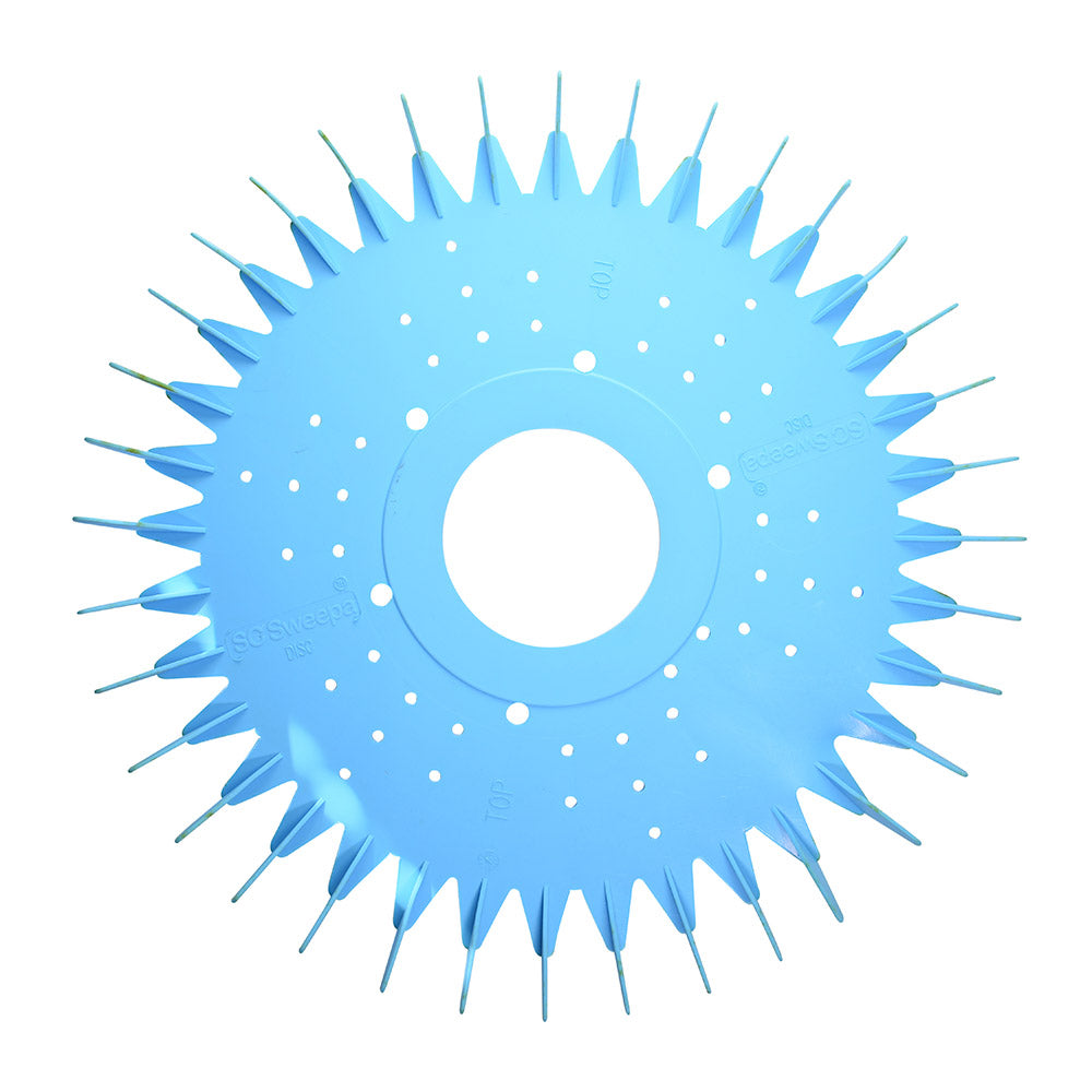 Light blue rubber suction seal disc with spiky bristle edges and central hole, compatible with Kreepy Krauly pool cleaner
