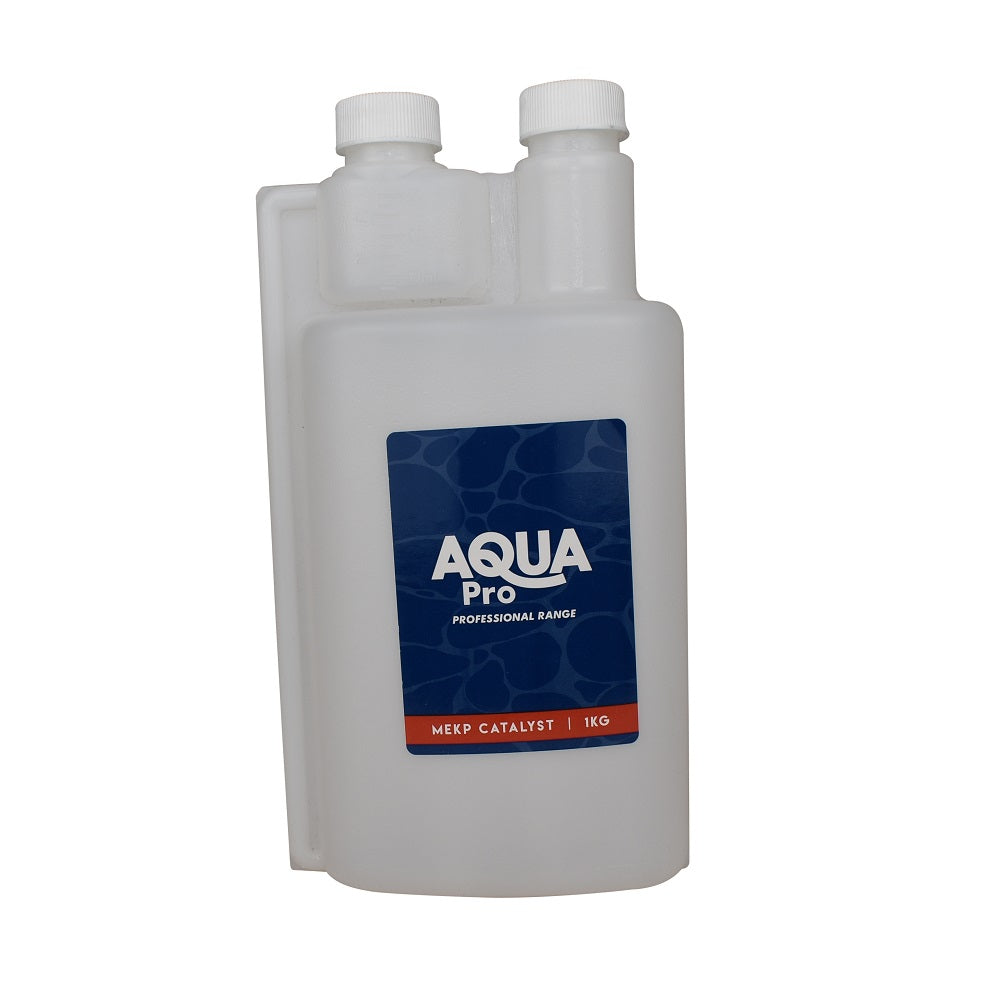 Aqua Pro MEKP Catalyst 1kg white dual-neck plastic bottle with blue and red label