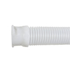 White corrugated pool cleaner hose with twist-lock connector fitting, flexible ribbed plastic tubing