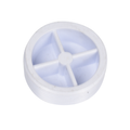 White plastic MPV plug 40mm with cross-ribbed recessed top and external threaded side wall