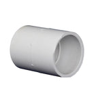 White PVC straight coupling connector 32mm with slip socket ends and centre stop ring for pipe joining