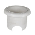 White plastic Poolskim Hat Cut Down skimmer insert with rolled rim, cylindrical body and arched cut-out base opening
