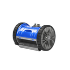 Kreepy Krauly Dominator Pro robotic pool cleaner in blue with large black rubber drive wheels and grey turbine hubs