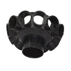 Black plastic multi-port filter finger collector body with multiple circular pipe openings arranged in a dome shape