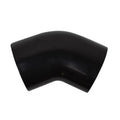 Black PVC 45-degree elbow pipe fitting, 50mm, smooth matte finish with curved bend and open ends