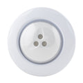 White round Eartheco LED retrofit light fitting with three visible LED bulbs and clear lens cover, front view