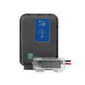 Zodiac EI Classic Midi Chlorinator with grey control unit, blue panel, and clear salt cell with pipe fittings, for pools up to 90,000 litres