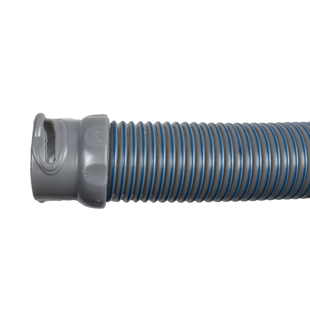 Grey and blue ribbed flexible pool cleaner hose with twist-lock connector fitting, Zodiac B3 Pearl Grey style