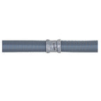 Blue and grey ribbed pool cleaner hose with central twist-lock connector fitting, flexible corrugated design