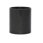 Black PVC 50mm straight coupling connector with smooth cylindrical body and open ends, matte finish